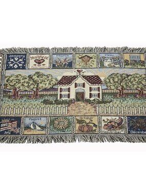 Vintage 12 Months of the Year Woven Tapestry 38" x 21" Cottagecore Wall Hanging